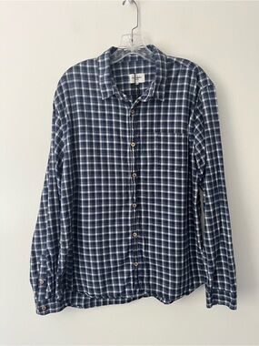 Octobre Editions Blue Plaid Long Sleeve Button Up Shirt 100% Cotton XXL